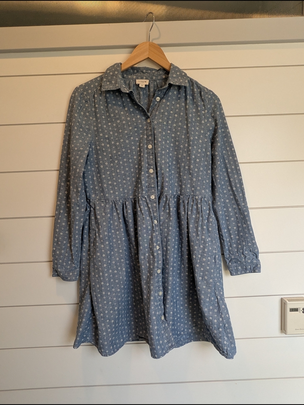 J. Crew Cotton Mini Shirt Dress Chambray Floral Print Size 6 Collared Button Up
